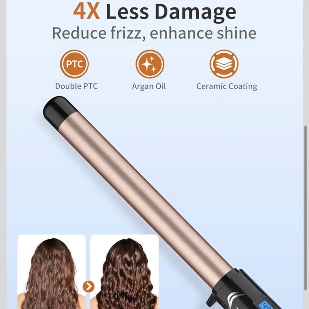 Professional 1” Tourmaline Ceramic Curling Wand 10 Settings LED Display - Picture 3 of 7